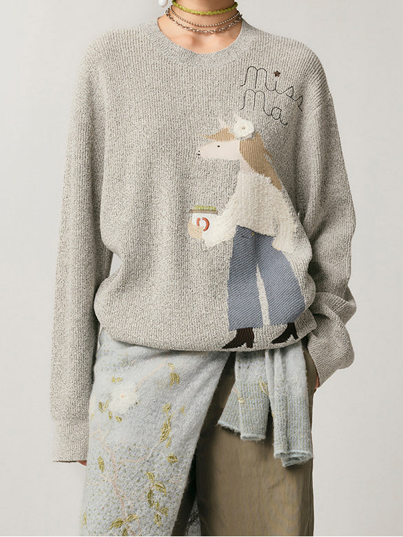 Horse Embroidery Knit Top