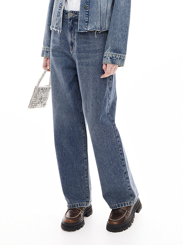 Clear Beads Denim Pants
