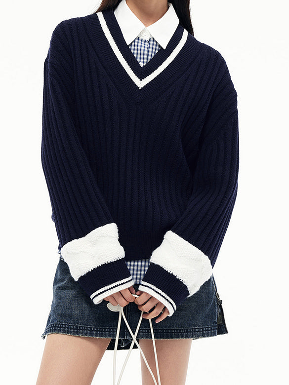 Boa Combination V-neck Knit