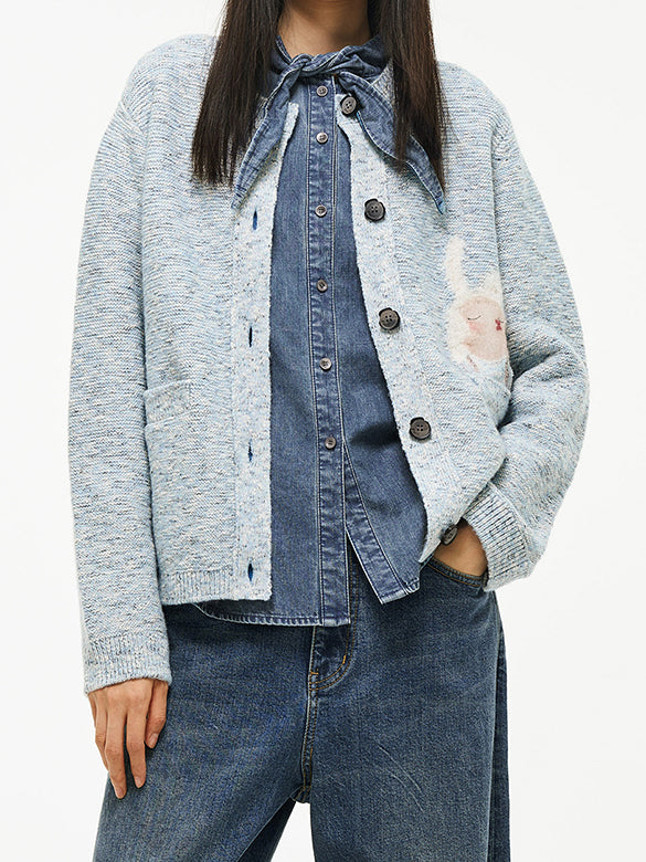 Embroidery Character Design Knit Cardigan
