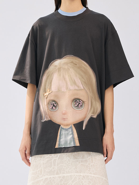 Character Printed Embroidery Loose T-shirt