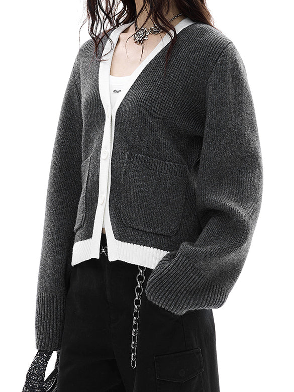 Bi-color Piping Knit Cardigan