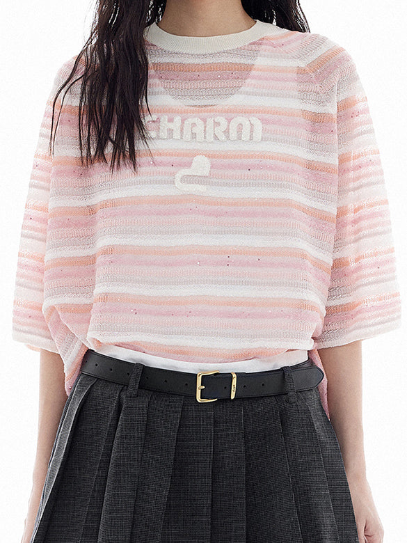 Sequins Design Pink Stripe Knit