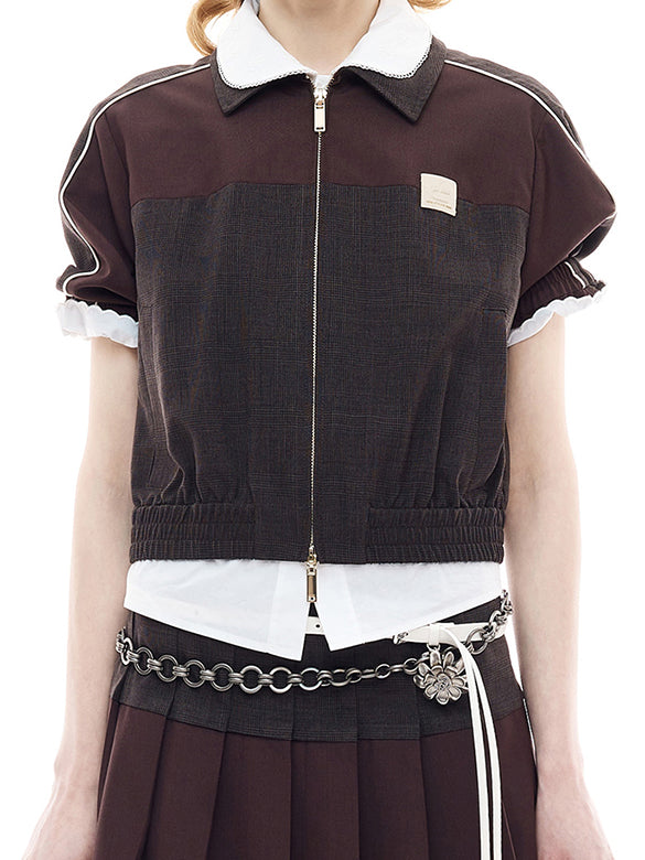 Plaid Line Sporty Zipper Outer