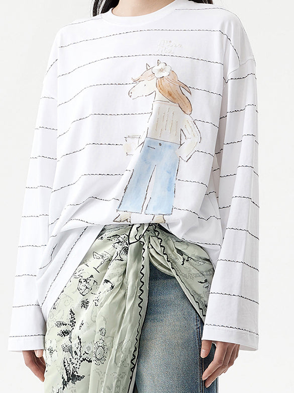 Horse Stripe Long-sleeves T-shirt