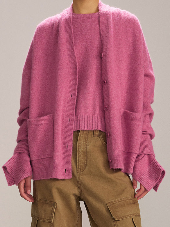 Asymmetry Design Color Knit Cardigan