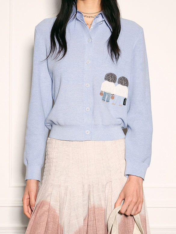 Embroidery Character Collar Knit