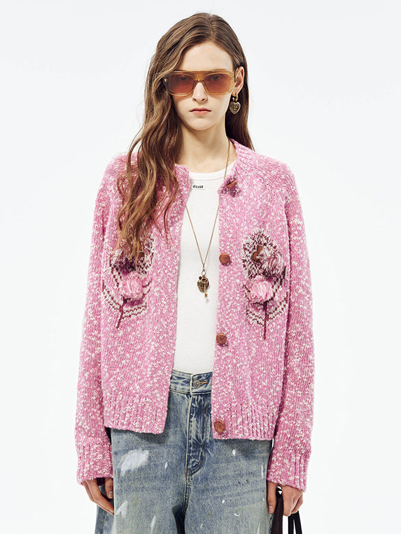 Flower Motif Knit Cardigan