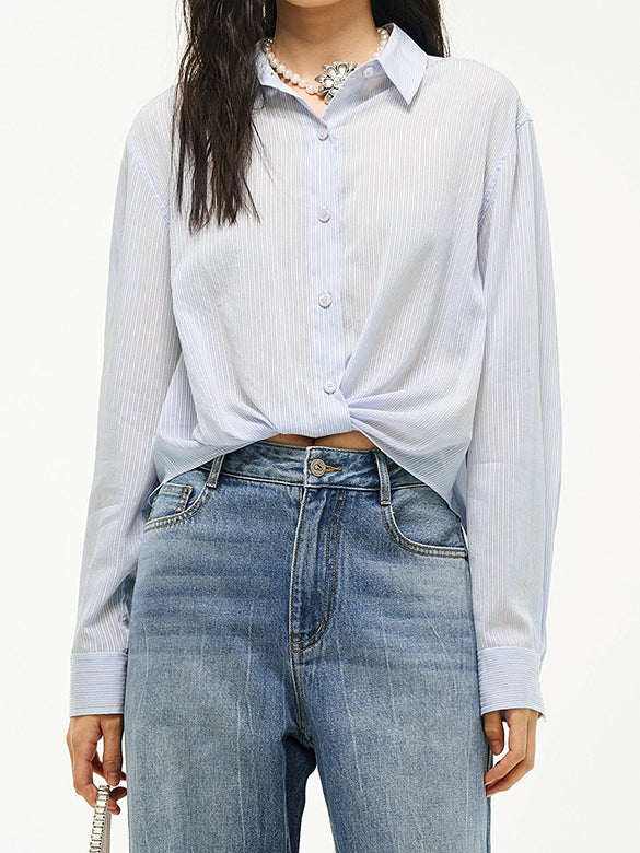 Waist Aperture Drape Stripe Shirt