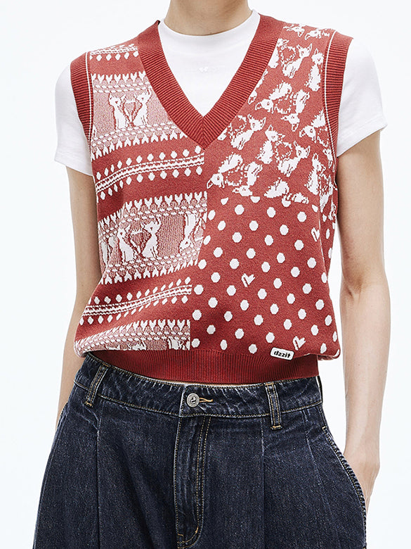 Mixed Pattern Knit Vest