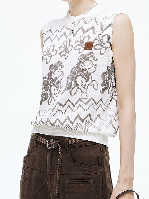 Dot Pattern Sleeveless Knit