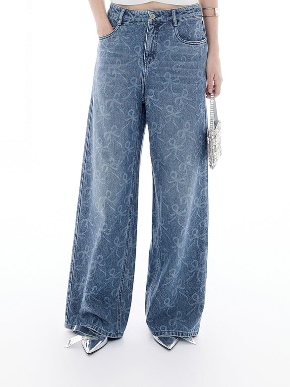 Ribbon Printed Denim Pants