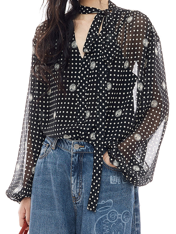 Printed Chiffon Bow-tie Blouse