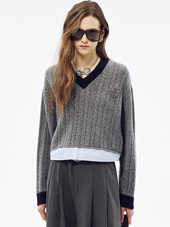 Shirt Layered V-neck Knit