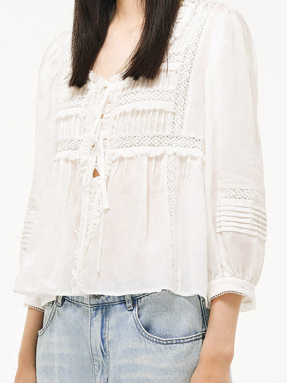 Lace combination Sheer Blouse