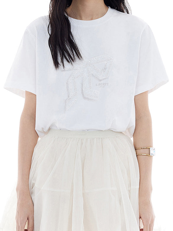 Sequins & Beads & Tulle Ribbon T-shirt