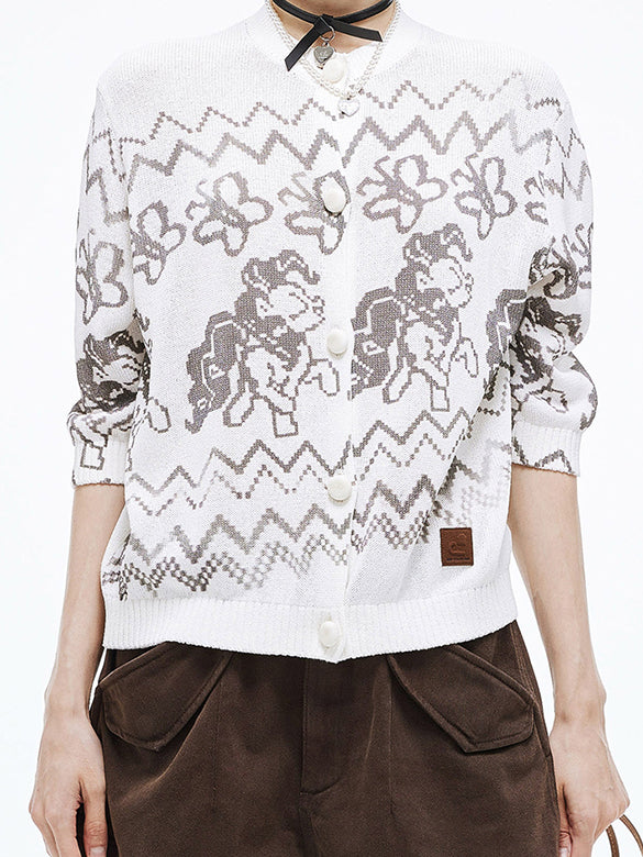 Dot Pattern Knit Cardigan