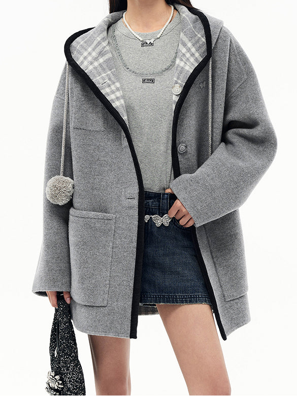Reversible Pompon Hoodie Outer