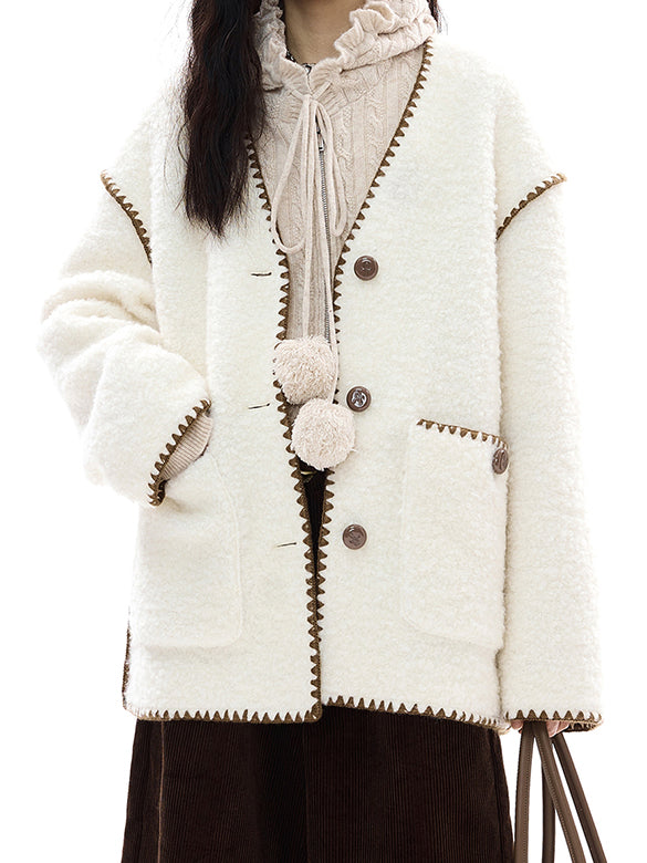 Bi-color Stitch Boa Half Coat