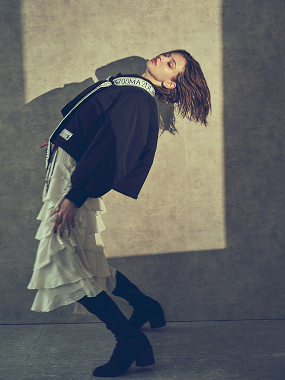 Satin Tiered Belted Skirt