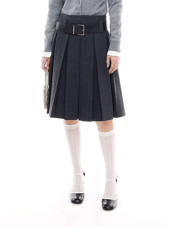 Pleats Belted Skirt