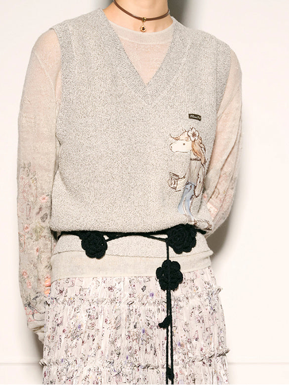 Horse Embroidery Knit Vest