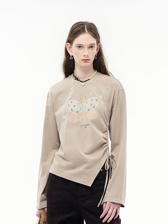 Butterfly Design Draw-code Long Sleeves T-shirt