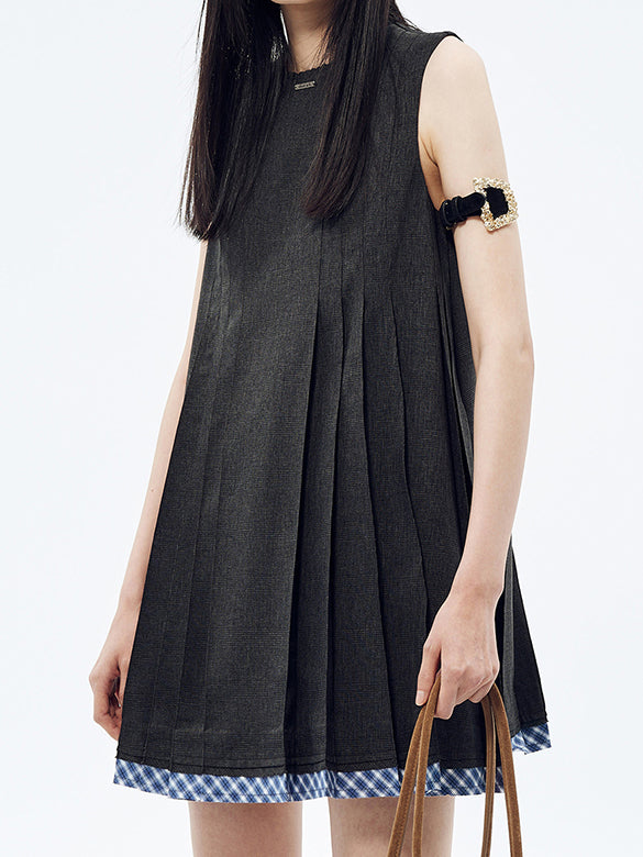 Hem Docking Plaid Sleeveless Dress
