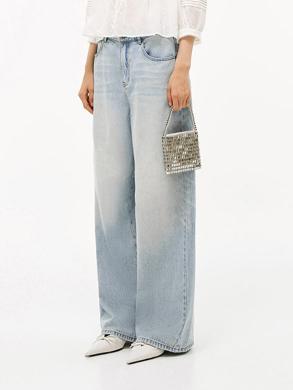 Butterfly Patch Clear Beads Denim Pants