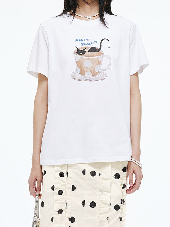 Cat Printed Beads T-shirt