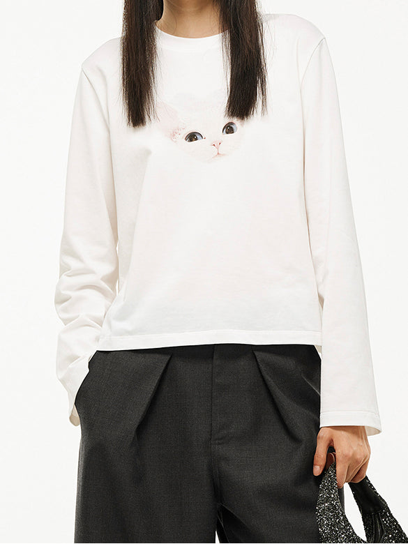 Cat Printed Long-sleeves T-shirt