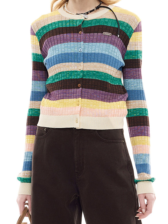 Bi-color Stripe Knit Cardigan