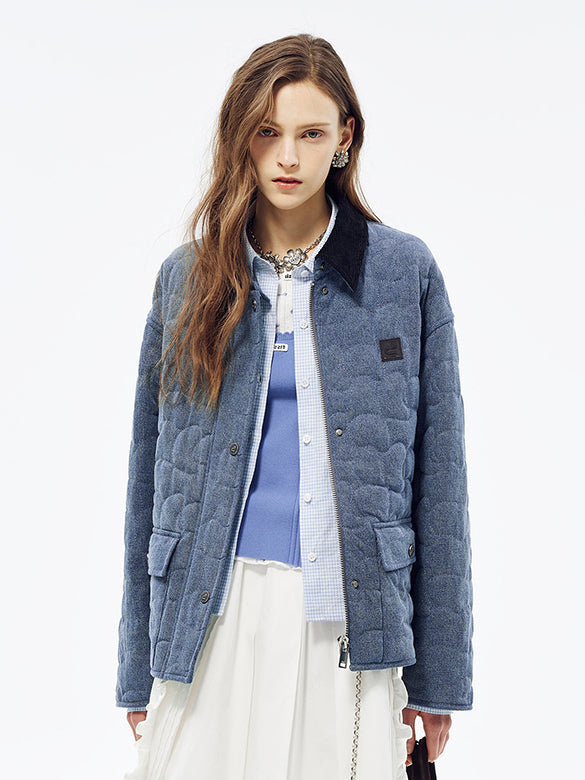 Corduroy Collar Denim Padded Jacket