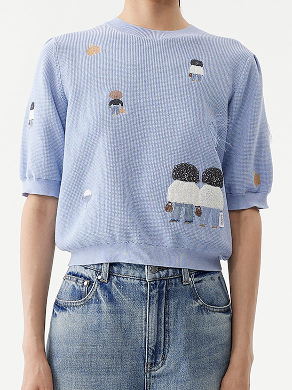 Embroidery Character Knit Cardigan