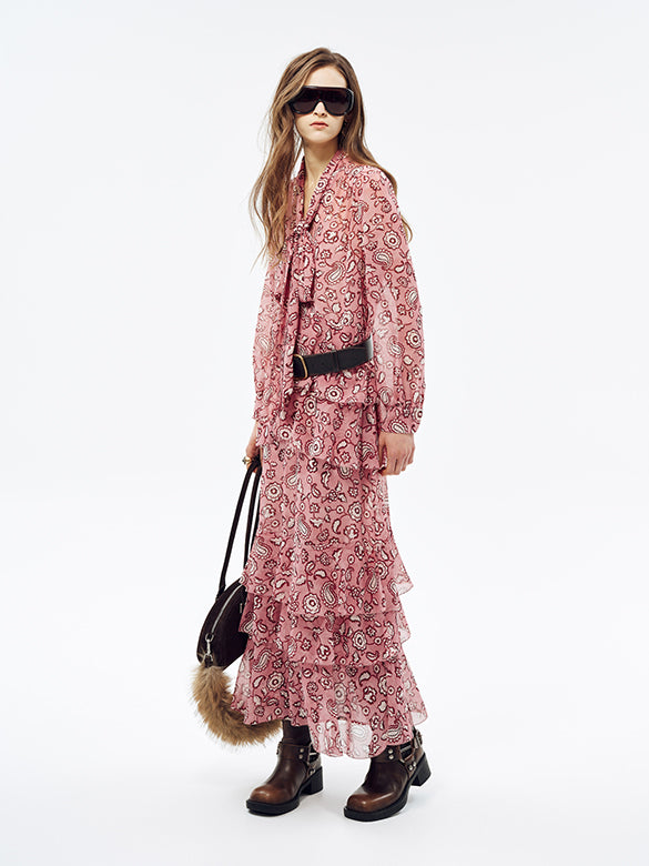 Printed Bow-tie Chiffon Dress
