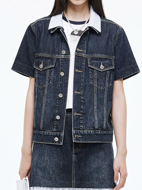 Stripe Collar Rigid Denim Jacket