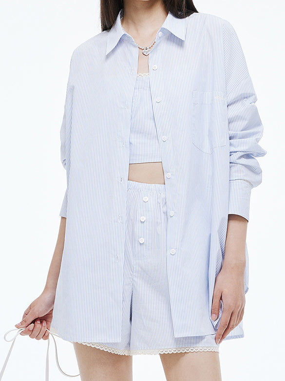 Lace Piping Stripe Shirt