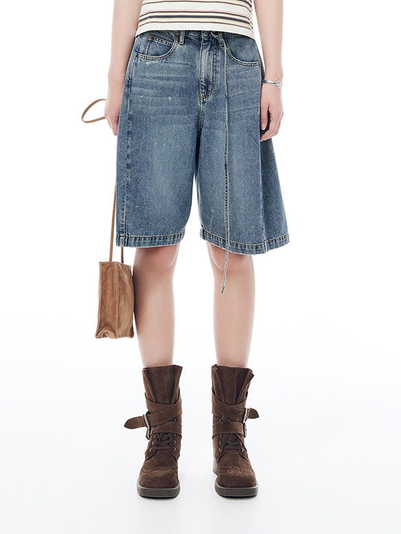 Belted Half Denim Pants