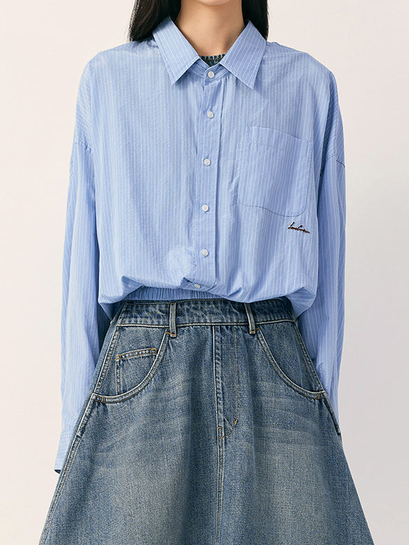 Waist Aperture Pin-stripe Shirt