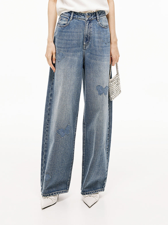 Butterfly Patch Denim Pants