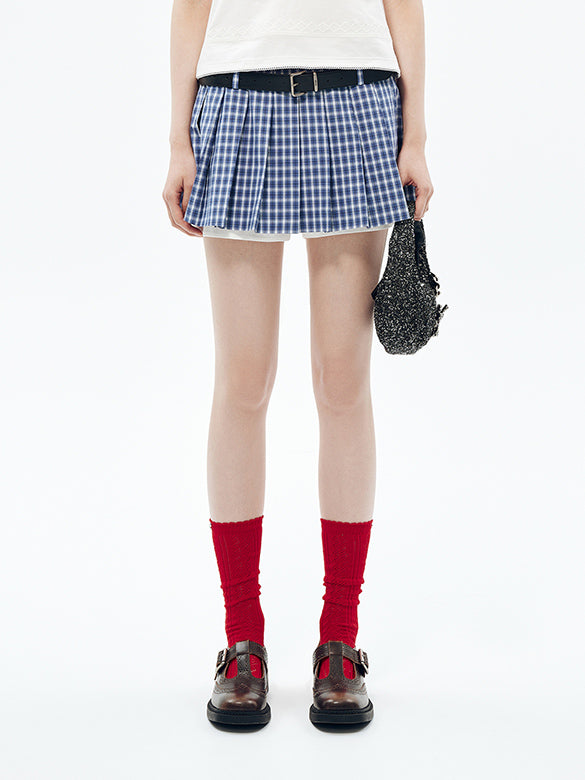 Plaid Belted Skirt