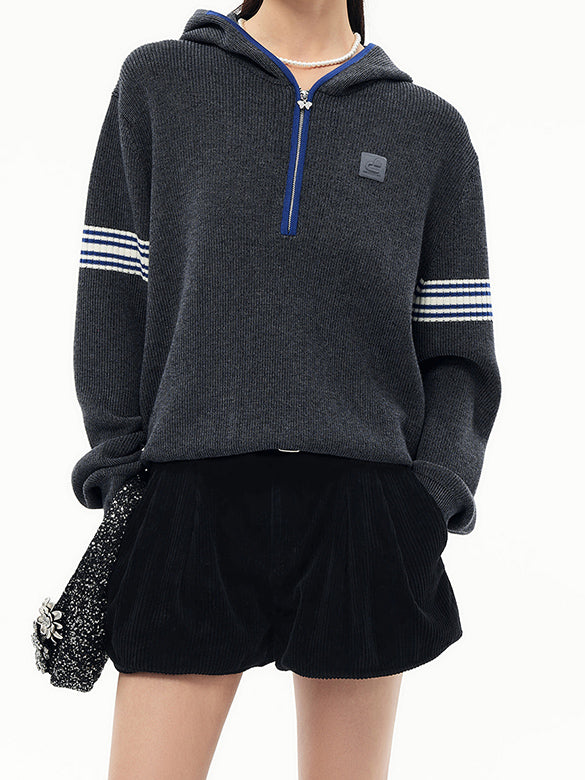 Bi-color Line Hoodie Knit