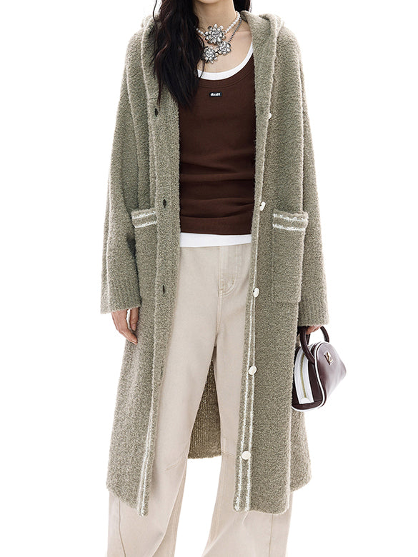 Loop-yarn Line Knit Gawn Hoodie