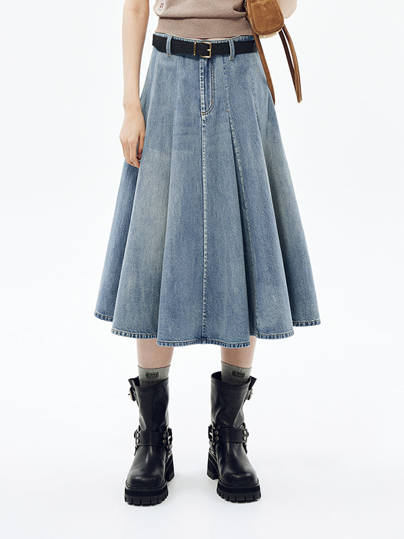 Tuck Design Denim Skirt