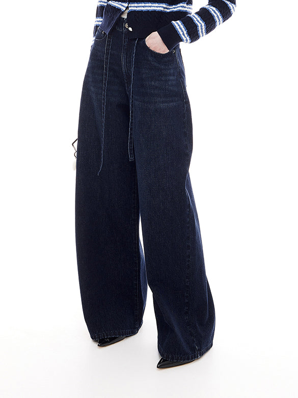 Belted Wide Denim Pants