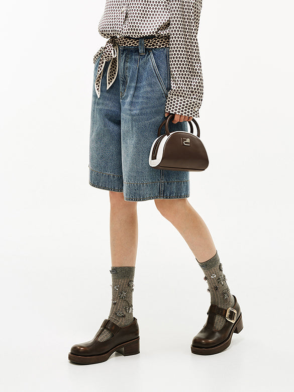 Scarf Belted Denim Half Pants