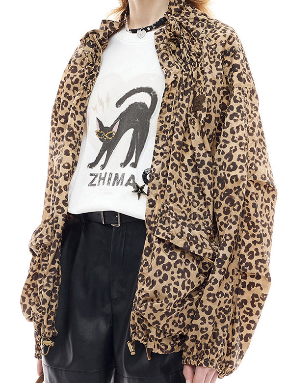 Leopard Pattern Printed Blouson