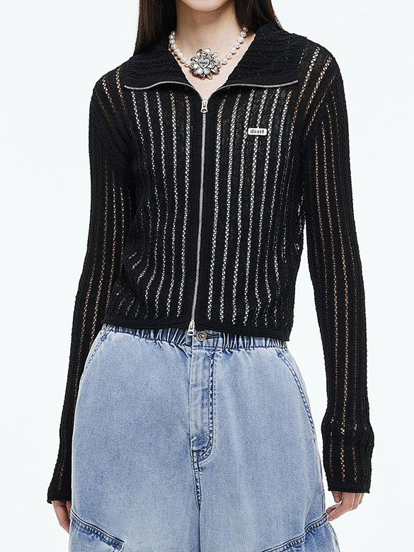 Lace Style Knitting Zipper Top