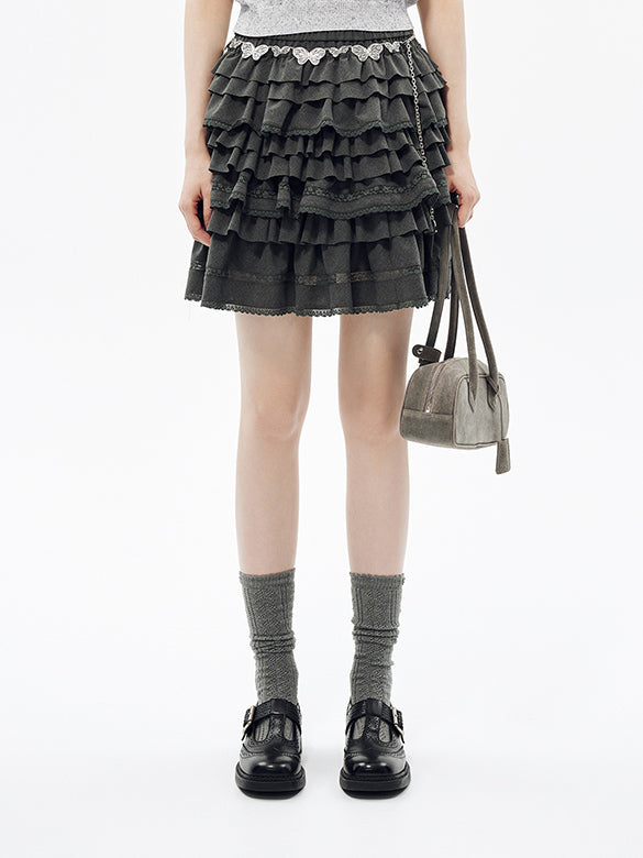 Lace Combination Frill Skirt