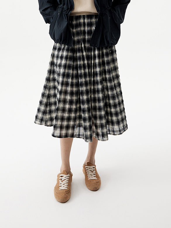 Plaid Wrinkle Easy Skirt